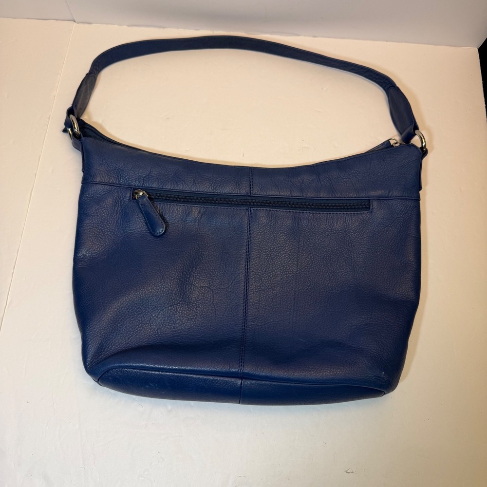 Pielino Blue Pebbled Genuine Leather Shoulder Bag Hobo Purse Zip Top